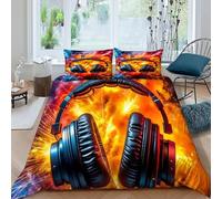 HOGDISAJD Écouteurs d'explosion Housse De Couette Flamme 3D Imprimé Soft en Le Duvet + 2 Taies d'oreiller Parure De Lit pour Enfants Parure Super King(260x220cm)