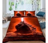 HOGDISAJD Faisceau Godzilla Housse De Couette Série Rouge 3D Imprimé Soft en Le Duvet+ 2 Taies d'oreiller Parure De Lit pour Enfants Parure Super King（260x220cm）