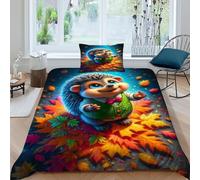 HOGDISAJD Feuilles de hérisson Housse De Couette 2 Pièces Parure De Lit Animaux Dessins animés Couvre-Lit Microfibre pour Adulte Et Enfant avec Fermeture Éclair Et Taies d'oreiller Single（135x200cm）