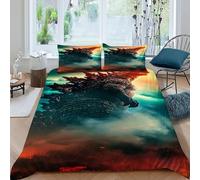 HOGDISAJD Flamme de Godzilla Housse De Couette Style Artistique 3D Imprimé Le Duvet Décor avec 2 Taies d'oreiller Parure De Lit pour Enfants Super King（260x220cm）