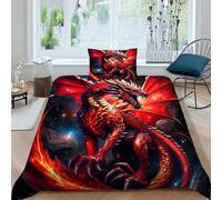 HOGDISAJD Flamme Dragon Housse De Couette Rouge 3D Imprimé Soft Le Duvet Parure avec 1 Taies d'oreiller Parure De Lit pour Enfants Single（135x200cm）