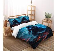 HOGDISAJD Flamme Monstre géant Housse De Couette Godzilla 3D Imprimé Le Duvet + 2 Taies d'oreiller Parure De Lit pour Enfants Décoration De La Chambre King（220x240cm）
