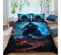 HOGDISAJD Flamme Monstre géant Housse De Couette Godzilla Imprimée 3D Housse De Couette + 2 Taies d'oreiller Parure De Lit pour Enfants Décoration De La Chambre Super King（260x220cm）