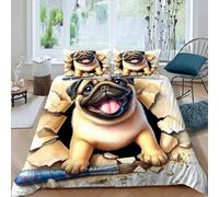 HOGDISAJD French Taureaudog Housse De Couette Cute animauxs 3D Imprimé Le Duvet avec 2 Taies d'oreiller Parure De Lit pour Enfants Décoration De La Chambre Double(200x200cm)