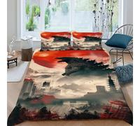 HOGDISAJD Godzilla Rouge Soleil Housse De Couette Style Artistique 3D Imprimé Le Duvet Décor avec 2 Taies d'oreiller Parure De Lit pour Enfants Super King（260x220cm）