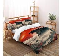 HOGDISAJD Godzilla Rouge Soleil Housse De Couette Style Artistique Imprimée 3D Housse De Couette + 2 Taies d'oreiller Parure De Lit pour Enfants Décoration De La Chambre King（220x240cm）