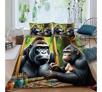 HOGDISAJD Gorille Housse De Couette des Animaux Mignons 3D Imprimé Soft Housse De Couette + 2 Taies d'oreiller Décor Parure De Lit pour Enfants Parure King(220x240cm)