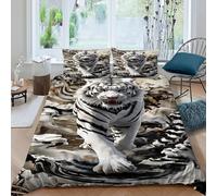 HOGDISAJD Ink Tigre Blanc Housse De Couette Faune Sauvage 3D Imprimé Le Duvet Décor + 2 Taies d'oreiller Parure De Lit pour Enfants Double（200x200cm）
