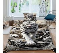 HOGDISAJD Ink Tigre Blanc Housse De Couette Faune Sauvage 3D Imprimé Le Duvet Décor 2Pcs Parure De Lit pour Enfants Single（135x200cm）