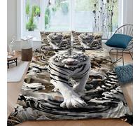 HOGDISAJD Ink Tigre Blanc Housse De Couette Faune Sauvage 3D Imprimé Soft Le Duvet Décor + 2 Taies d'oreiller Parure De Lit pour Enfants Super King（260x220cm）