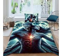 HOGDISAJD Loup Homme Pleine Lune Housse De Couette Parure De Lit 3D Imprimée Couple en Microfibre pour Lit 2 Pièces avec Fermeture Éclair Adulte Kids Et 1 Taie d'oreiller 75x50 Cm Single（135x200cm）