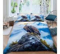 HOGDISAJD Montagne Eagle Housse De Couette Faune Sauvage 3D Imprimé Le Duvet + 2 Taies d'oreiller Parure De Lit pour Enfants Décoration De La Chambre Super King（260x220cm）