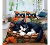 HOGDISAJD Noir Cat Housse De Couette des Animaux Mignons 3D Imprimé Soft Le Duvet avec 2 Taies d'oreiller Parure De Lit pour Enfants Décoration De La Chambre King(220x240cm)
