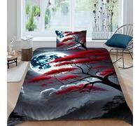 HOGDISAJD Pleine Lune érable Rouge Housse De Couette Paysage 3D Imprimé Le Duvet Ensemble De 2 Pièces Parure De Lit pour Enfants Décoration De La Chambre Single（135x200cm）