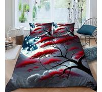 HOGDISAJD Pleine Lune érable Rouge Housse De Couette Paysage 3D Imprimé Soft Housse De Couette avec 2 Taies d'oreiller Parure De Lit pour Enfants Parure Double（200x200cm）