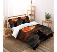 HOGDISAJD Pleine Lune Loup Housse De Couette Ciel Nocturne 3D Imprimé Soft Housse De Couette + 2 Taies d'oreiller Parure De Lit pour Enfants Décoration De La Chambre King（220x240cm）