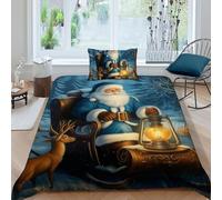 HOGDISAJD Rennes du Père Noël Housse De Couette Style de Noël 3D Imprimé Le Duvet + 1 Taies d'oreiller Parure De Lit pour Enfants Décoration De La Chambre Single（135x200cm）