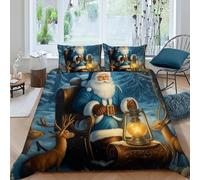 HOGDISAJD Rennes du Père Noël Housse De Couette Style de Noël 3D Imprimé Le Duvet Décor 3Pcs Parure De Lit pour Enfants Double（200x200cm）