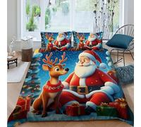 HOGDISAJD Rennes du Père Noël Housse De Couette Style de Noël 3D Imprimé Qualité Supérieure Le DuvetParure De Lit Depour Enfants Décoration De La Chambre+ 2 Taies d'oreiller Double（200x200cm）