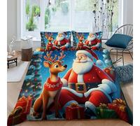 HOGDISAJD Rennes du Père Noël Housse De Couette Style de Noël 3D Imprimé Soft Le Duvet Décor + 2 Taies d'oreiller Parure De Lit pour Enfants Super King（260x220cm）
