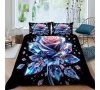HOGDISAJD Rose de Cristal Housse De Couette Noir 3D Imprimé Soft Housse De Couette + 2 Taies d'oreiller Parure De Lit pour Enfants Décoration De La Chambre Super King(260x220cm)