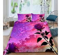 HOGDISAJD Roses Galaxie Housse De Couette coloré Sky 3D Imprimé Soft en Le Duvet + 2 Taies d'oreiller Parure De Lit pour Enfants Parure Super King（260x220cm）