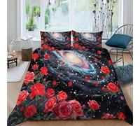 HOGDISAJD Roses GalaxieHousse De Couette coloré Sky 3D Imprimé Parure 3Pcs Qualité Supérieure Parure De Lit De pour Enfants Super King（260x220cm）
