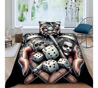 HOGDISAJD Tatouages dés Housse De Couette Parure De Lit 3D Imprimée en Microfibre, Polyester 2 Pièces avec Fermeture Éclair Adulte Kids Et 1 Taies d'oreiller Single（135x200cm）