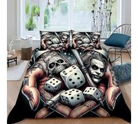 HOGDISAJD Tatouages dés Imprimé Parure De Lit Microfibre Super Douce Et Respirante Housse De Couette 3 Pièces avec 2 Taie d'oreiller Double（200x200cm）