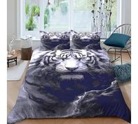HOGDISAJD Tigre Blanc Housse De Couette Faune Sauvage 3D Imprimé Le Duvet avec 2 Taies d'oreiller Parure De Lit pour Enfants Double（200x200cm）