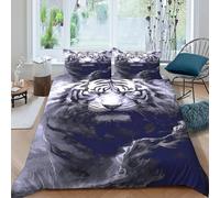 HOGDISAJD Tigre Blanc Housse De Couette Faune Sauvage 3D Imprimé Le Duvet avec 2 Taies d'oreiller Parure De Lit pour Enfants Décoration De La Chambre Super King（260x220cm）