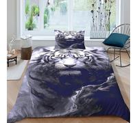 HOGDISAJD Tigre Blanc Housse De Couette Faune Sauvage 3D Imprimé Le Duvet Décor avec 1 Taies d'oreiller Parure De Lit pour Enfants Single（135x200cm）