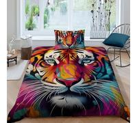 HOGDISAJD Tigre Gift Housse De Couette Fierce animauxs 3D Imprimé Soft Le Duvet Ensemble De 2 Pièces Parure De Lit pour Enfants Décor Single（135x200cm）