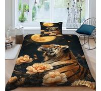 HOGDISAJD Tigre Pleine Lune Housse De Couette Faune Sauvage 3D Imprimé Soft Housse De Couette Ensemble De 2 Pièces Parure De Lit pour Enfants Décoration De La Chambre Single（135x200cm）