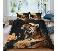 HOGDISAJD Tigre Pleine Lune Housse De Couette Faune Sauvage Imprimée 3D Parure + 2 Taies d'oreiller Parure De Lit pour Enfants Double（200x200cm）
