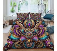HOGDISAJD Totem Fleur Housse De Couette Style marocain 3D Imprimé Soft Housse De Couette avec 2 Taies d'oreiller Parure De Lit pour Enfants Parure Double(200x200cm)