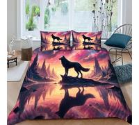 HOGDISAJD Univers du Loup Housse De Couette Ensemble Impression coloré Sky Ensemble De Literie Microfibre Literie 3 Pièces avec 2 Taies d'oreiller pour Garçon Super King（260x220cm）