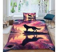 HOGDISAJD Univers du Loup Housse De Couette Parure De Lit 3D Imprimée coloré Sky en Microfibre pour Lit 2 Pièces avec Fermeture Éclair Adulte Kids Et 1 Taies d'oreiller Single（135x200cm）