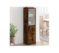 Hoge kast met glazen deur 35x37x142 cm gerookt eikenkleurig836445