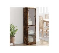 Hoge kast met glazen deuren 35x37x142 cm gerookt eikenkleurig836438