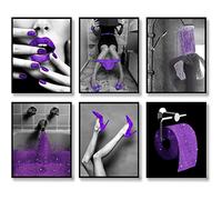 HOGEBIG Art mural tendance - Affiches sur toile de soie glamour à paillettes, photos violettes pour salle de bain, femmes modernes, drôles (27,9 x 35,6 cm, sans cadre)
