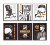 HOGEBIG Décoration d'affiche de salon de coiffure vintage, impression d'art mural de salon de coiffure, hommes cool Skull Barber Shave Print salon de coiffure décoration (27.9x35.6cm) SANS CADRE