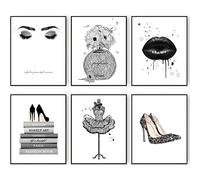 HOGEBIG Décoration murale glamour gris argenté tendance avec bouteille de parfum, talons hauts, lèvres noires et blanches (20,3 x 25,4 cm, sans cadre)