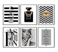 HOGEBIG Ensemble d'art mural tendance noir et doré sur toile Images d'art pour maquillage féminin Photo élégante et citations Affiches imprimées pour 8 x 10 inches (20.3 x 25.4 cm) SANS CADRE
