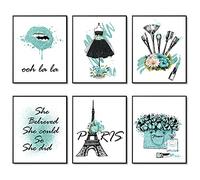 HOGEBIG Impressions d'art mural glam sarcelle Lot de 6 Photos de toile murale vintage Ensemble d'affiches d'art de mode Décor de chambre 11"x14" (27.9x35.6cm) SANS CADRE
