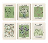 HOGEBIG Maître vert sauge Impressions murales abstraites Matisse Affiches d'art vintage bohème Décoration de chambre à coucher esthétique (20,3 x 25,4 cm, sans cadre, style B