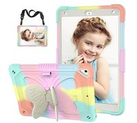 Hogenl Coque pour iPad 9ème Génération 2021 10.2 Pouces, iPad 8ème Gén 2020 Housse, iPad 7ème Gén 10,2" 2019 Étui avec Support Papillon & Bandoulière Protection complète à 360° Case, Coloré