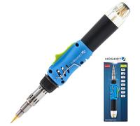 HÖGERT TECHNIK Fer à souder à gaz 3 en 1, 220 W, allumage piézoélectrique, fer à souder (400 °C), brûleur (1300 °C), Senge (550 °C), butane-propane, compact, ergonomique, 40 min d'autonomie