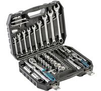 Hogert Technik Kit d'outils Kit Set d'outils HT1R225 | 1/4" et 1/2", acier CRV, cliquet 72T ourche, DIN 3124, dans une mallette en acier