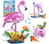 HOGOKIDS 3-en-1 Animaux Roses : Flamant Rose, Lapin et Dauphin - Jouet de Construction avec Fleurs - Set Créatif de 558 Pièces pour Filles et Garçons dès 6 Ans - Cadeau d’Anniversaire ou de Pâques